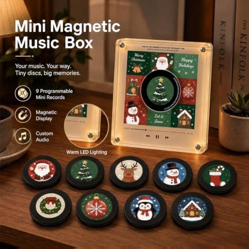 Multicolor Christmas Fridge Magnet Music Player Set - Mini Vinyl Record