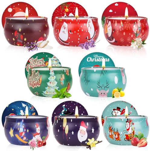 Christmas Scented Candle Set - 8 Pack Aromatherapy Candles for Holiday Decor and Gifts