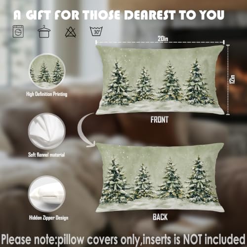 Sage Green Winter Christmas Tree Lumbar Pillow Cover 12x20 with Hidden Zipper - Pack of 1