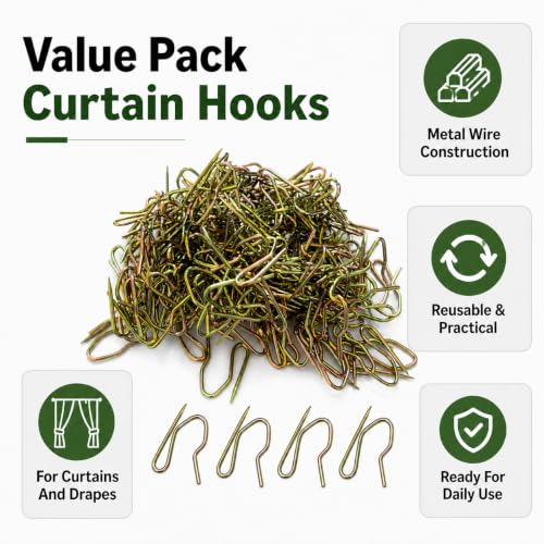 Metal Curtain Hooks 100 Pack for Pleated Drapes & Rods, Reusable Home Hardware