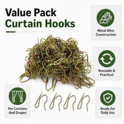 Metal Curtain Hooks 100 Pack for Pleated Drapes & Rods, Reusable Home Hardware