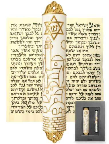 Enamel Mezuzah with Scroll - Modern Metal Door Decoration, 4 Inch