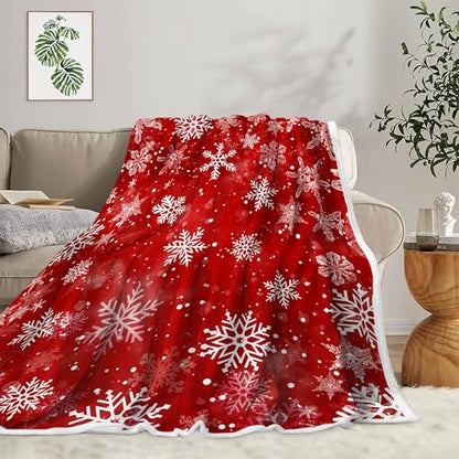 Christmas Red Snowflake Throw Blanket 60x80 Inches Fuzzy Warm Couch Sofa