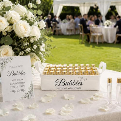 Wedding Bubbles Holder with Handles - Ivory White Storage Basket, 2 Pack - Bubble Variation