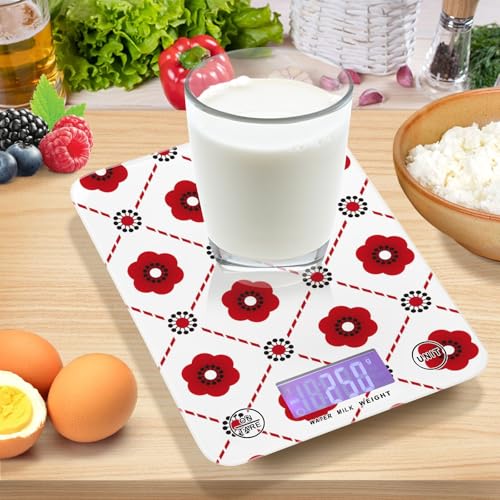 Food Scale Kitchen Scale Food Scales Digital Weight Grams and Ounces Small Electronic Food Scale for Baking Cooking Red Tile Flower