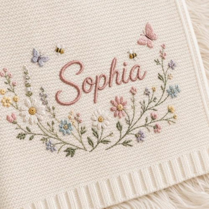 Personalized Baby Blanket - Soft Breathable Cotton Knit with Embroidered Name, Style 7 - Newborn Gift & Baby Shower Present