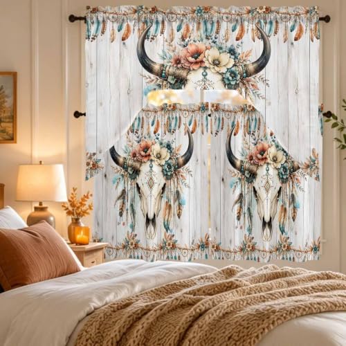 Turquoise Swag and Tier Curtain Set - 27.5W x 36L Pack of 3 for Kitchen Windows
