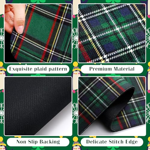 Green Tartan Christmas Kitchen Mat Set - Holiday Door and Floor Rugs
