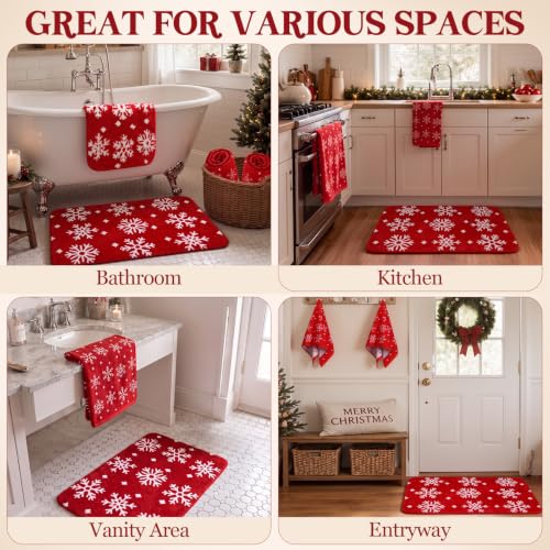 Gilprop Snowflake Christmas Bathroom Rugs and Towels Set - Red & White, 4 Pieces - Variation of Snowflake