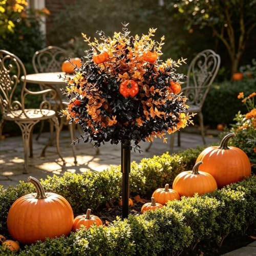 Artificial Fall Pumpkin Topiary Stakes 22-Inch Outdoor Yard Decor Set of 2