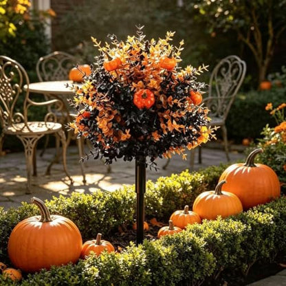 Artificial Fall Pumpkin Topiary Stakes 22-Inch Outdoor Yard Decor Set of 2