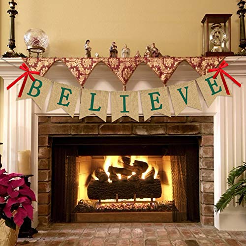 Christmas Burlap Banner Garland - Holiday Party Decorations, Reusable