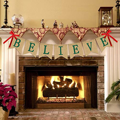Christmas Burlap Banner Garland - Holiday Party Decorations, Reusable