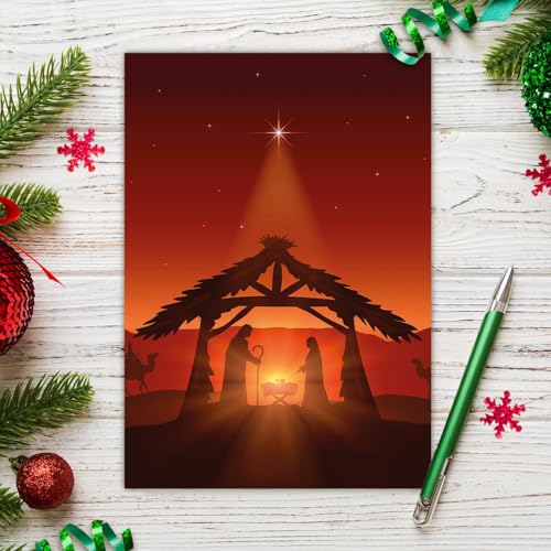 Religious Christmas Cards with Envelopes Pack of 20 Nativity Scene Holiday Greeting Cards