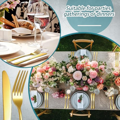 Nuenen Gold Stainless Steel Forks and Knives Set - 50 Pieces, Variation 8.07 x 0.94 & 9.06 x 0.79 Inches