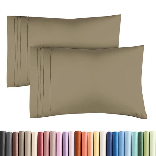 King Standard Pillow Cases Set of 2 - Ultra-Soft Hotel Quality Pillowcase Covers - Comfy, Cozy & Fade Free - Wrinkle Resistant - Machine Washable Pillow Protectors - 2 Piece Set - Khaki