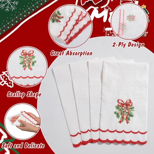 Christmas Mistletoe Paper Napkins 60 Pack - Holiday Guest Towels for Bathroom & Table Decor
