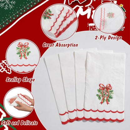 Christmas Mistletoe Paper Napkins 60 Pack - Holiday Guest Towels for Bathroom & Table Decor