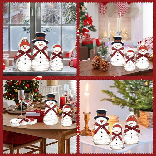 Christmas Snowman Wooden Table Decorations Set - Rustic Holiday Farmhouse Centerpiece