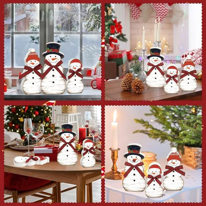 Christmas Snowman Wooden Table Decorations Set - Rustic Holiday Farmhouse Centerpiece