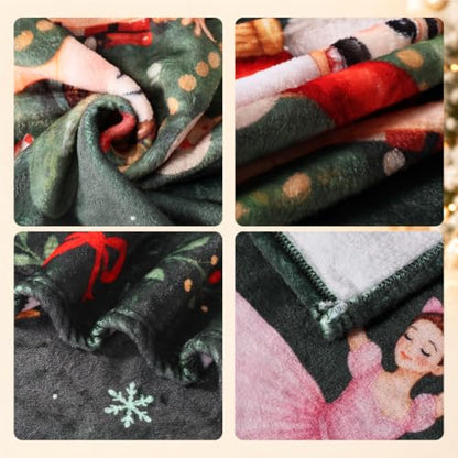 Vintage Christmas Throw Blanket Nutcracker Ballet Scene 50x60