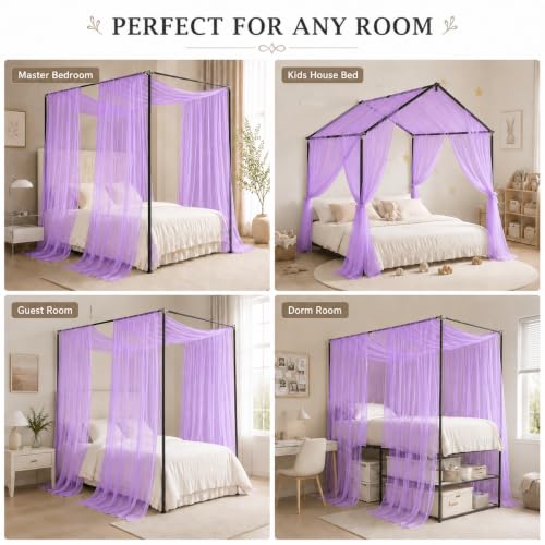 Purple Bed Canopy Curtains, Sheer Mesh Drapes for Bedroom Decor - 63"W x 236"L, Pack of 2