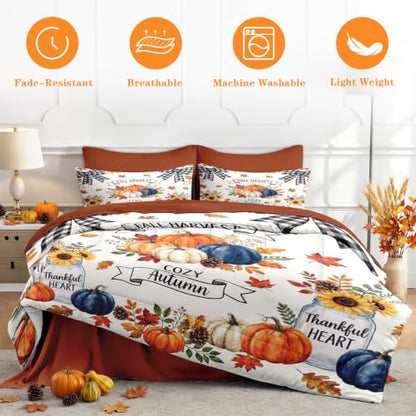 Full Size Fall Comforter Set with Pillowcases and Sheets - Rustic Pumpkin Bedding