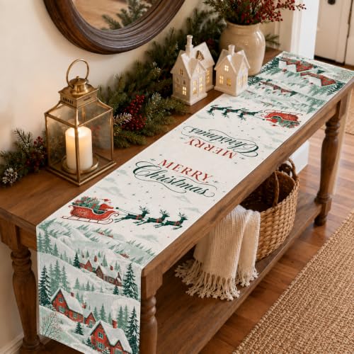 Snowy Village Santa Christmas Table Runner 13 x 90 Inch Holiday Decor - Variation of Snowy Village / 13''x90''