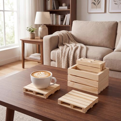 Mini Wooden Pallet Coaster Set with Storage Box - Rustic Farmhouse Decor