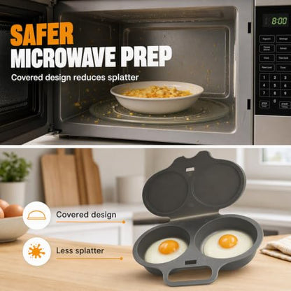 Dual Cavity Microwave Egg Poacher with Lid & Handle - Dark Gray 2pcs