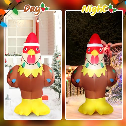 Christmas Inflatable Chicken Decoration 5.3FT with Lights - Farm Animal Yard Decor - Variation: Chicken