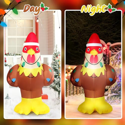 Christmas Inflatable Chicken Decoration 5.3FT with Lights - Farm Animal Yard Decor - Variation: Chicken