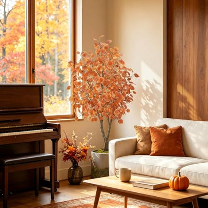 5ft Artificial Fall Trees Set - 2 Pack Eucalyptus Autumn Decor for Porch & Home