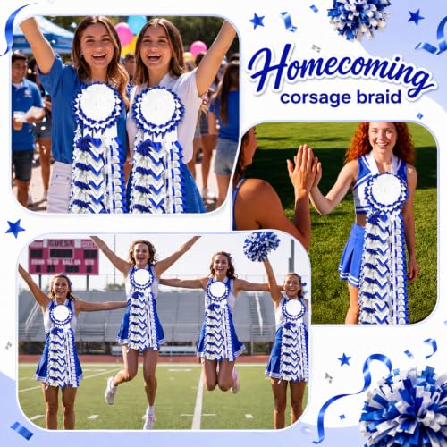 Blue White Silver Homecoming Mum Braids 30 Inch DIY Spirit Accessories - Set of 6