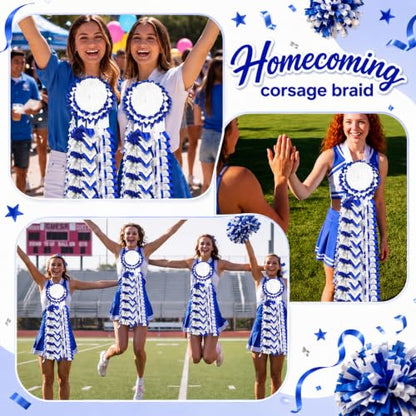 Blue White Silver Homecoming Mum Braids 30 Inch DIY Spirit Accessories - Set of 6