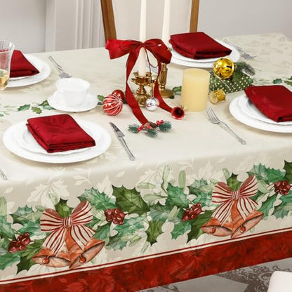 Green Christmas Jacquard Rectangular Tablecloth 60 x 84 Inches - Holiday Decor