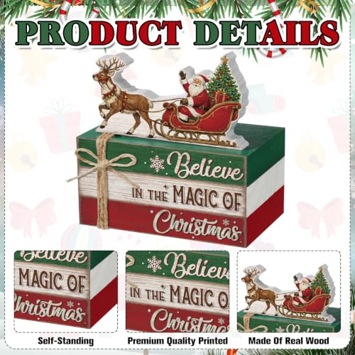 Christmas Santa Sleigh Wooden Book Stack Sign Set - Holiday Table Decor, Rustic Festive Centerpiece - Variation: Santa Sleigh