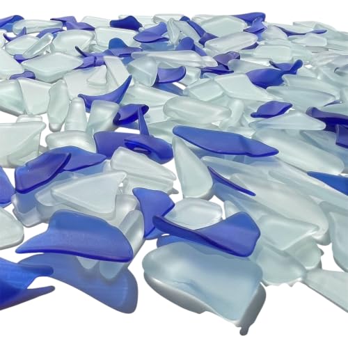Tumbled Sea Glass for Crafts Vase Fillers Beach Decor 16oz - Blue & White Mix