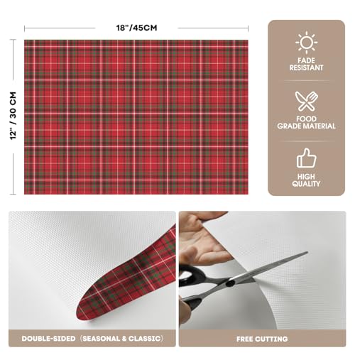 Red Buffalo Plaid Winter Placemats Set of 4 - 12x18 Inch Washable & Heat-Resistant