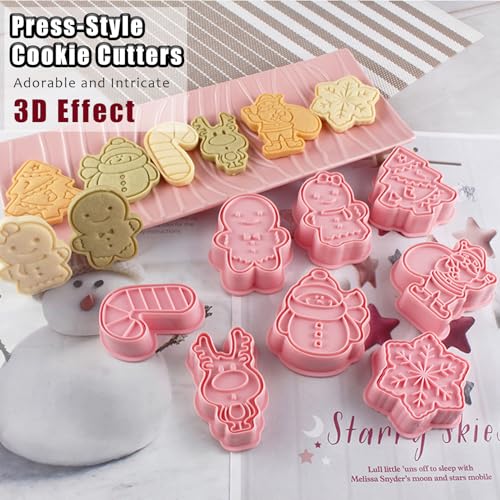 Pink Christmas Cookie Cutters Set 8 Pcs Baking Molds for Cookies Fondant and Pastries