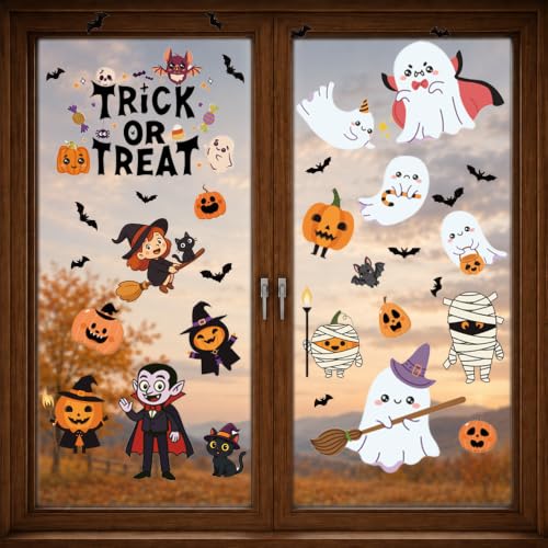 Holiday Window Clings 3-in-1 Set for Halloween Thanksgiving Christmas - Seasonal Decor with Variation Halloween+Thanksgiving+Christmas