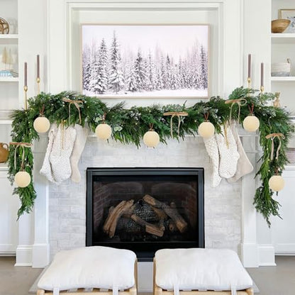 Velvet Christmas Balls Set - Creamy White 15 Pack with 10 Bows for Holiday Decor