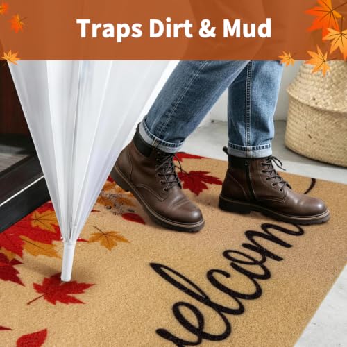 Fall Welcome Door Mat 17x30 Inches Non Slip Outdoor Indoor - Maple Leaves Variation