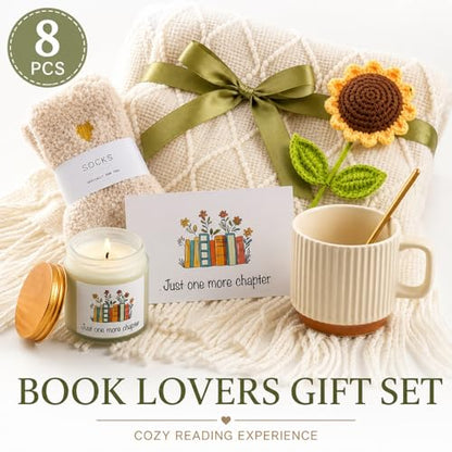 Book Lovers Gift Set for Women - Reading Accessories with Sunflower & Cozy Items
