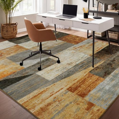 Modern Geometric Washable Area Rug 5x7 Feet - Distressed Multi Variation