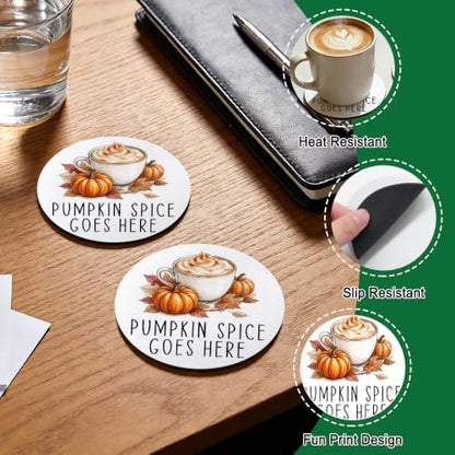 Funny Fall Drink Coasters Set of 2 - Pumpkin Spice Humor Table Decor