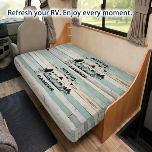 RV Jackknife Sofa Bed Cover 2-Piece Stretch Slipcover Joyful Camper Print