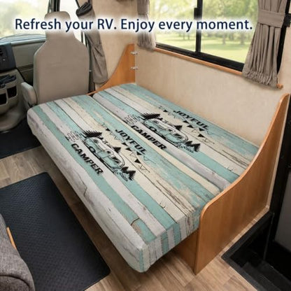 RV Jackknife Sofa Bed Cover 2-Piece Stretch Slipcover Joyful Camper Print