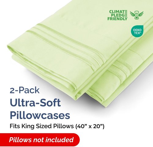 King Pillow Cases by Luxurious Living - Ultra Soft Hotel Quality - Wrinkle Free & Fade Resistant - Light Sage Green - Set of 2