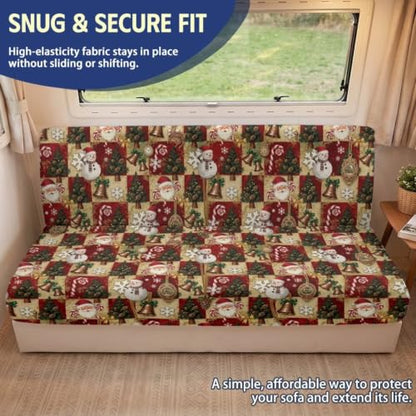 Christmas Patchwork RV Sofa Bed Cover 2-Piece Set for Loveseat - Fold-Out Couch Protector